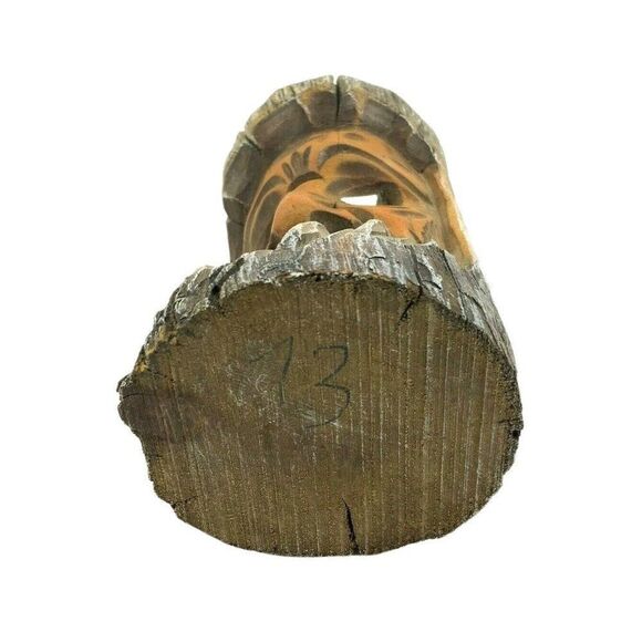 Rustic Hand Carved Wooden Candle Holder With Bearded Face Design - Picture 6 of 6